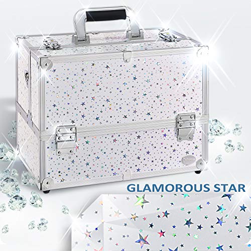 Joligrace Professional Cosmetic Makeup Train Case Star Design 14