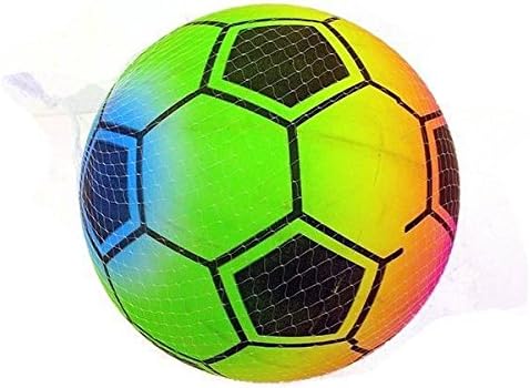Huggables ((Pack of 3)) x Rainbow Soccer Ball 22cm (8 and 1/2 Inch) - Children's Neon Rubber Ball, Ideal Playground Fun or Party Bag Filler.
