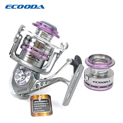 ECOODA Royal Sea Spinning Fishing Reels Metal Body Two Aluminum Spools Carbon Fiber Drag Great Open Face Reel 1500/2000/3000