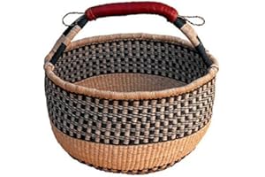 THE AFRICAN HOME GOODS African Market Basket BOLGA Picnic - Large 14"-16" Across Ghana Picnic Baskets (Colors Vary)