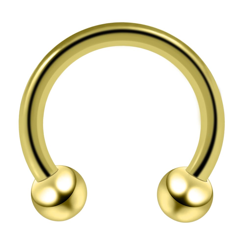 AZARIO LONDON Gold Anodized 316L Surgical steel 14 Gauge (1.6mm) - 8mm Diameter Circular Barbell with 3mm Ball - Septum Ring - Anodized Tragus Piercing - Anodized Horseshoe Body Jewellery