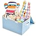 EZOWare Large Storage Boxes [3-Pack] Large Linen Fabric Foldable Storage Cubes Bin Box Containers with Lid and Handles for Home Nursery, Closet, Baby Products (Assorted)