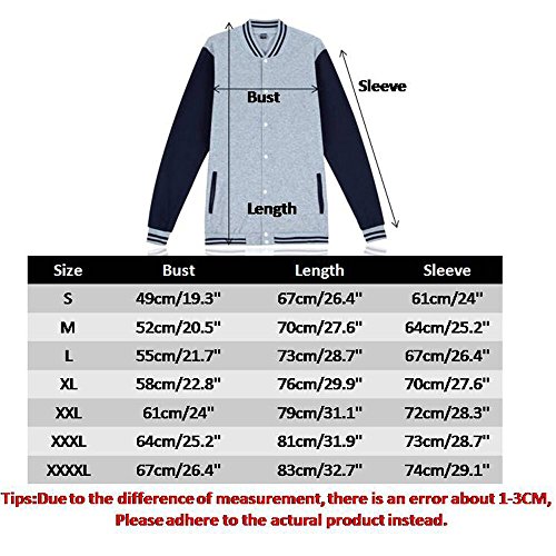 Trifuness Varsity Jacket Letterman Jacket Baseball Jacket With Long Sleeve Banded Collar Grey Medium - Thumbnail 7