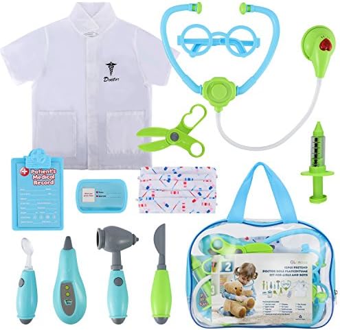 Glonova Kids Doctor Kit, 12 Pcs Pretend Doctor Role Play Kit, Pretend Play Doctor Set with Doctor Clothes and Accessories