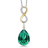 Gem Stone King 925 Silver and 10K Yellow Gold Green Nano Emerald and White Lab Grown Diamond Pendant Necklace for Women | 8.27 Cttw | Gemstone May Birthstone | Pear Shape 16X12MM | With 18 Inch Chain