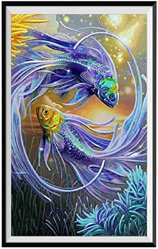 EdC 5D Diamond Painting, Koi Fish DIY Crystal Rhinestone Embroidery Paintings Pictures Arts Craft Stitch for Home Wall Decor Full Drill for Adults and Beginner Kits (Purple)