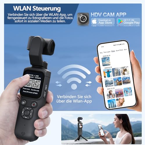 H-Bocam Vlog Camera 4K WLAN 75MP Vlogging Camera, 1.72 Inch Touch Screen, Quick Focus, Face Tracking, Small Handheld Camera for Travel, Outdoor Sports, with Tripod, 16GB Card, 2400mAh Battery