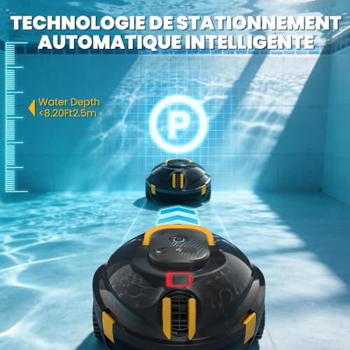 Robot Nettoyeur de Piscine sans Fil | Aspirateur de Piscine Automatique, 120 Min d'autonomie, Auto-Stationnement & Ultra Léger | Robot pour Piscine Hors-Sol ou Enterrée à Fond Plat jusqu'à 110 m²(n)
