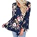 WILLTOO Clearance Autumn Women Floral Printing Long Flare Sleeve Shirts Casual Tops Tee Plus Size (3XL, Blue)