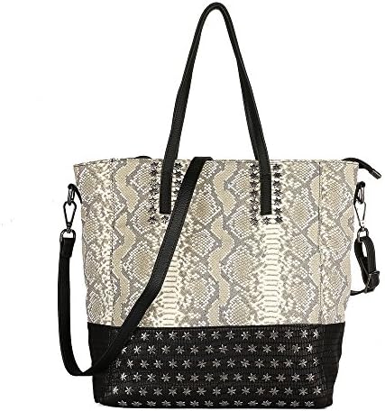 Snakeskin Pattern Genuine Leather Handbag Tote (Black)