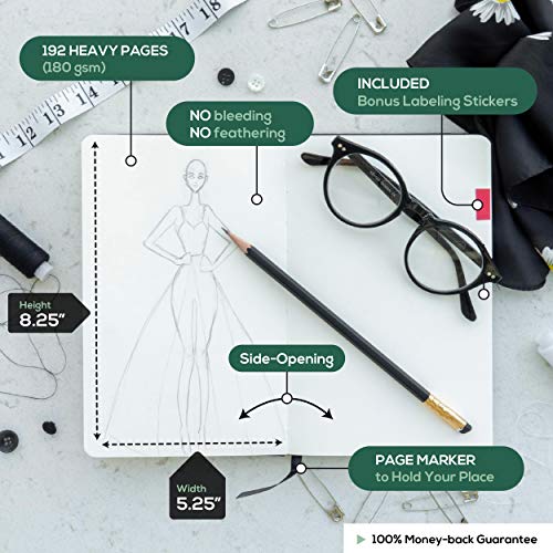 Hardcover Sketchbook for Dry Media and Drawing Pencils, 5.25" x 8.25", Heavyweight 180gsm White Paper, Side Opening, 192 Pages, Art Supplies, Crafts Materials, Bonus Label Stickers - SuperiorMaker