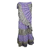 Mogul Interior Women's Wrap Skirt Purple Ruffled Asymmetric Hem Maxi Long Skirt M