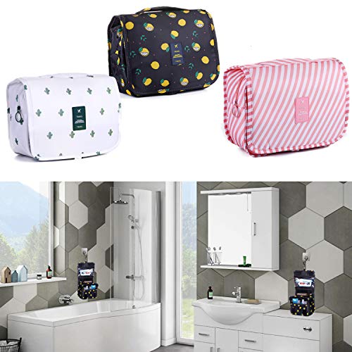 LAKIBOLE Toiletry Bag Multifunction Cosmetic Bag Portable Makeup Pouch Waterproof Travel Hanging Organizer Bag for Women Girls (Cactus&White)