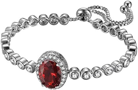 KIVN Fashion Jewelry Adjustable Bolo Ruby Red Pave CZ Cubic Zirconia Princess Diana Bridal Wedding bracelets for Women (Ruby)