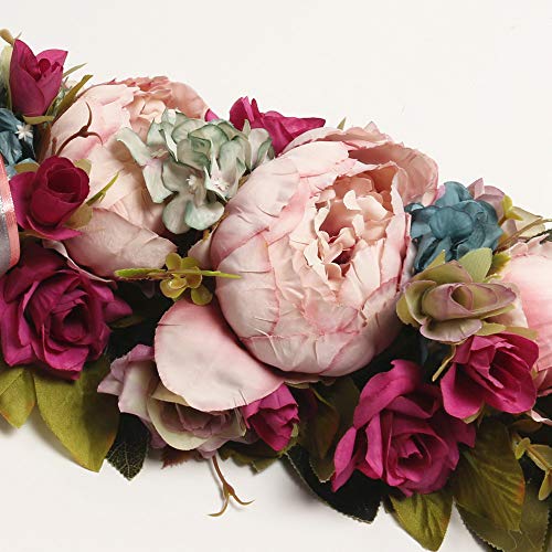 HiiARug Artificial Peony Swag, 26 Inch Retro Pink Rose Swag Floral Artificial Simulation Peony Flowers Garland Wreath for Wedding Table (26" Garland, Retro Pink)