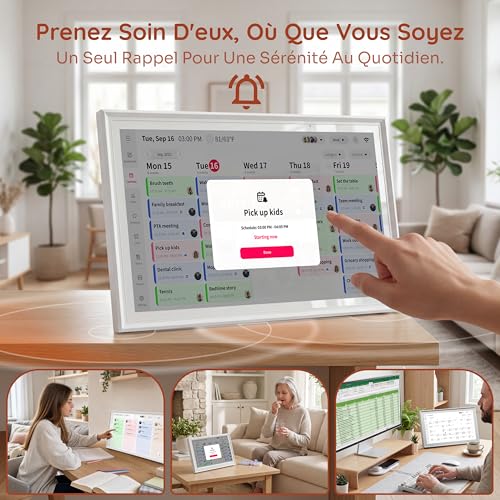 Ingnok 15,6" Calendrier Numérique Wi-Fi,Organisateur Familial Mural Intelligent, Écran Tactile HD, Planning Familial Connecté, Planificateur de Repas, Tableau des Tâches et Cadre Photo Numérique,32 Go