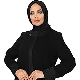 Elegant Black Abaya with Patterned Trim, Long Sleeves, Zipper Front, Made from Soft Medina Silk