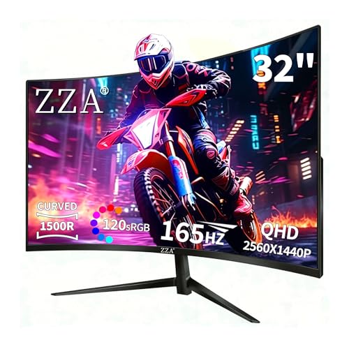 ZZA 32 Inch Curved Gaming Monitor 1440P 165Hz