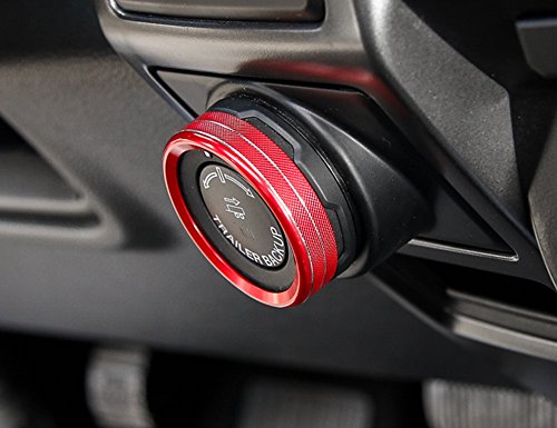 6pcs Aluminum Alloy Car Inner Air Conditioner & Trailer & 4WD Switch Knob Ring Cover Trim For Ford F150 XLT 2016 2017 (Red Whole Set Knob Cover)