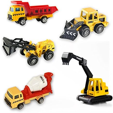 Construction Vehicles Mini Engineering Vehicles Set (5 Piece) Dump Truck, Bulldozer, Cement Mixer Truck, Excavator, Opean Car Play Vehicles Set for Kids