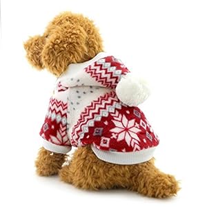 Ranphy Abrigo de invierno para perros pequeños, con diseño de copo de nieve, forro polar, cálido, con capucha, para cachorros, color rojo, talla M
