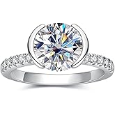 Raivari 3CT/4CT Moissanite Vintage Engagement Ring Bezel Set Wedding Bands 925 Sterling Silver Round Cut D Color VVS1 Promise Ring for Women Solitaire with Certificate Elegant Gift Packed