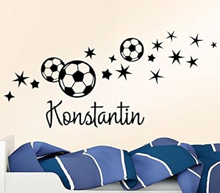 Wandtattoo-Günstig G064 Fußball Sterne + Wunschname Wandaufkleber Wandsticker Fussballfan schwarz (BxH) 122 x 58 cm