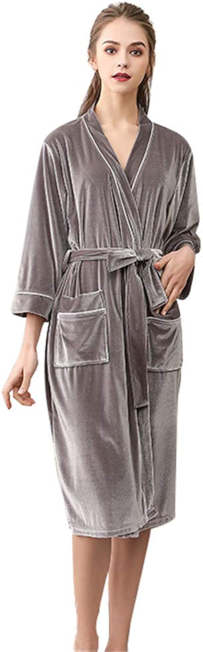 Ladies Bath Robe Soft Cozy Velvet Dressing Gown Unisex Lightweight