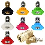 M MINGLE AMZ Tool Pressure Washer Accessories Kit, 7 Power Washer Spray Nozzle Tips, Quick Connecting Pivoting Coupler, 1/4 inch, 4500 PSI, 8-Pack