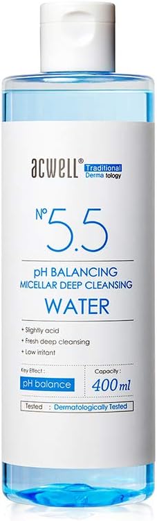 ACWELL pH Balancing Micellar Deep Cleansing Water 13.5 Fluid Ounce Low pH Mild Cleanser Fresh Cleansing Makeup Remover Pore Cleanser