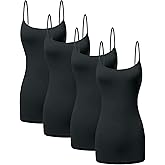 Long Cotton Camisole Spaghetti Strap Tank Top for Women Basic Cami Tops Womens Undershirts - Pack 1-4
