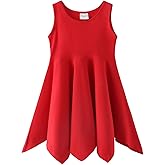 Noomelfish Girls Handkerchief Hem Twirl Dress Summer Cotton Sleeveless Skater Sundress (3-12 Years)