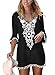 BLENCOT Women's Crochet Chiffon Tassel Swimsuit Bikini Pom Pom Trim Swimwear Beach Cover Up-Black Medium