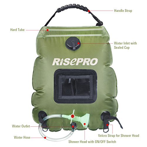 RISEPRO Solar Shower Bag, 5 gallons/20L Solar Heating Premium Camping