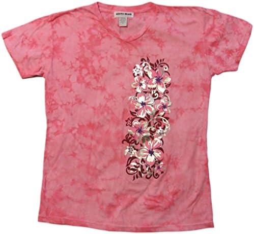 Guava Beach Women's Tropical Hand Dyed Floral Softknit Tee with Shimmering Accent (Large, Pink)