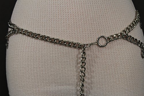 TFJ Women Fashion Wide Belt Hip High Waist Metal Chains Greek Coins S M L Silver