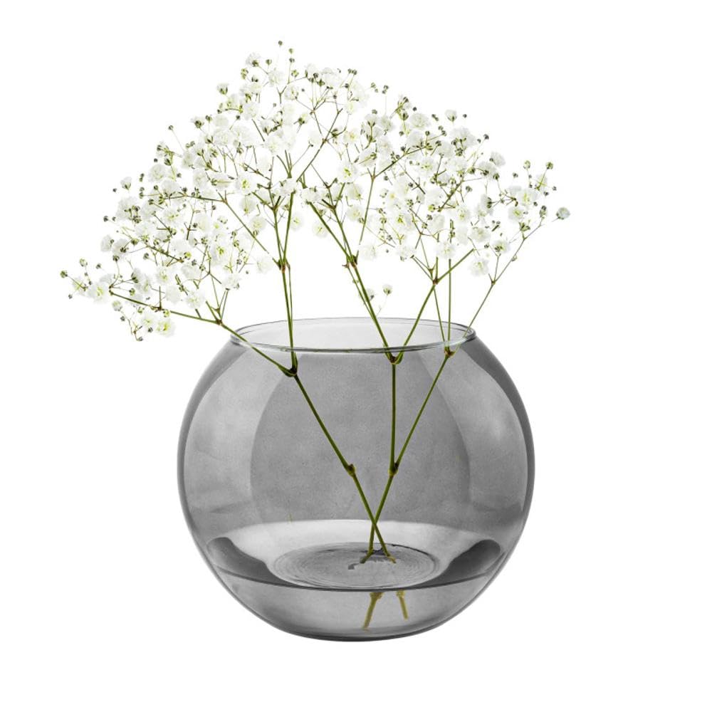 TREND FOR HOME Grey Vase for Flowers Fish Bowl Vase Ø 19 cm H: 15.5 cm Pot Pourri Bowl Round Vase Terrarium for Plants Glass Bowl Vase Hydroponic Vase Coloured Glass Candle Holder | Olivia
