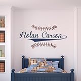 Custom Name Baseball Wall Decal - Boys Personalized Name Baseball Wall Sticker - Custom Name Sign - Custom Name Stencil Monogram - Boys Room Wall Decor &hellip;