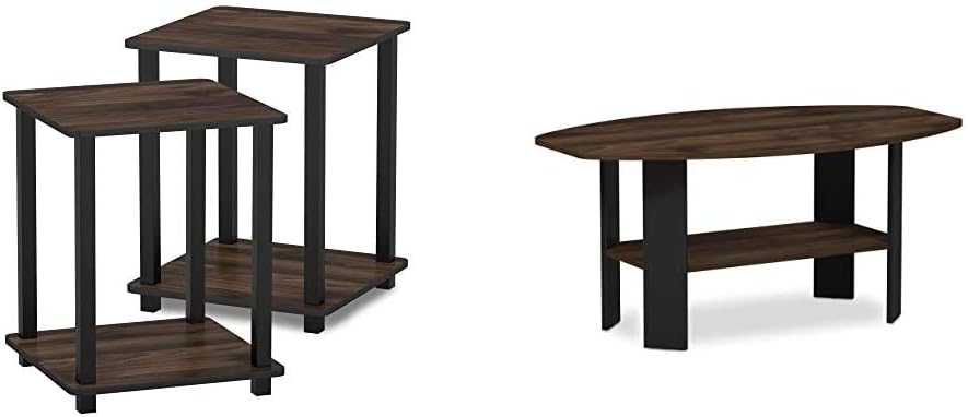 FURINNO Simplistic End Table, Columbia Walnut/Black & Simple Design Coffee Table, Columbia Walnut/Black: Furniture & Decor