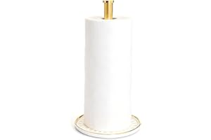 Paper Towel Holder Countertop,Kitchen Paper Towels Holder with Weighted Ceramic Base, Golden Paper Towel Holders for Standard