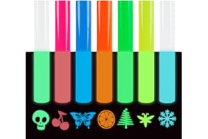 FUNKAKA Glow in The Dark Heat Transfer Vinyl Bundle, 9 Pack 12" x 10" Sheets HTV Vinyl for T-Shirt, 7 Assorted Colors Iron On Vinyl for All Cutter Machine Easy to Cut & Weed for Heat Vinyl Design