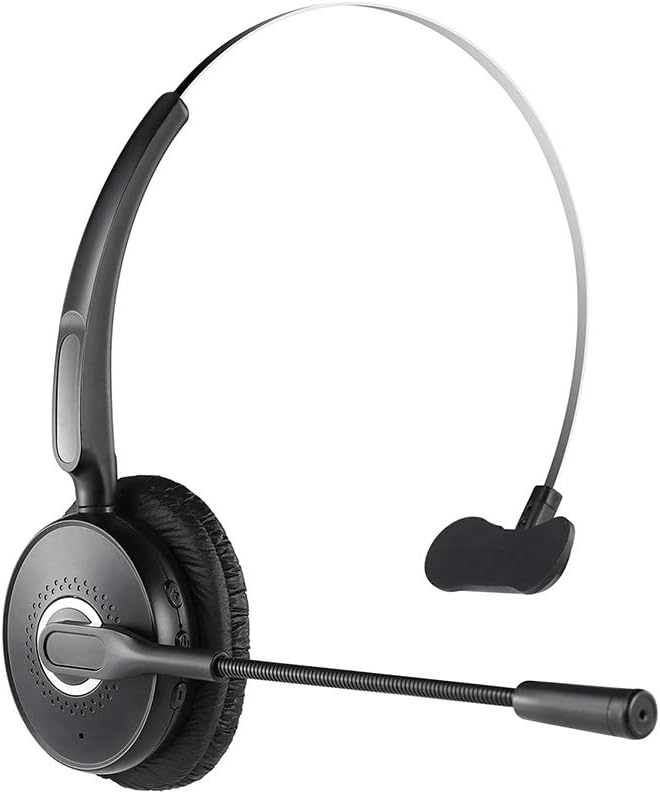 AUXBLUE V4.2 Bluetooth Cell Phone Headset Wireless Headphones Single Over-Ear Earpiece with Microphone,20h Talking time Passive Noise Reduction for Truck Driver,Office,Skype(Black) (mic-qq)