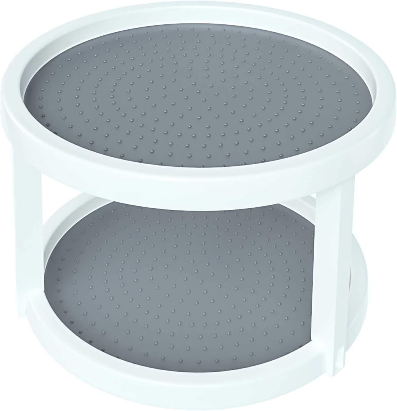 Home Intuition 2-Tier Twin Turntable Non Skid Lazy Susan 8.75 Inch Inner 9.75" Outer Diameter for Cabinets and Pantry, White Grey