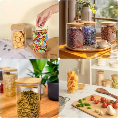 Beauenty Minimalist Square Glass Storage Containers with Lids, 12 Piece, 750ML, Pantry Organizers and Storage, Cereals, Cookies, Snacks, Nuts, Oats, Candy, Bath Salts, Spices, Sugar, Coffee