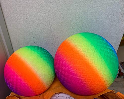 OrgMemory-Playground-Ball-Kickball-85-inch-4-pcs-2-Each-of-Rainbow-Ball-Blue-Handball-for-Kids-and-Adults-Dodge-Ball-with-Pump