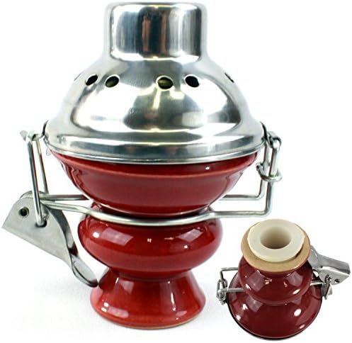 Enimay Shisha Colored Ceramic Hookah Bowl Tobacco Head 5 Hole with Metal Wind Cover Red by Enimay