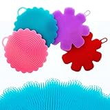 Silicone Dish Sponge for Kitchen-Silicone Sponge Antibacterial Food Grade BPA Free- Multipurpose Brush for Kitchen and Dishes- Works Well for Washing Fruits, Vegetables, Non-Stick, Pots, Pans (4 pack)