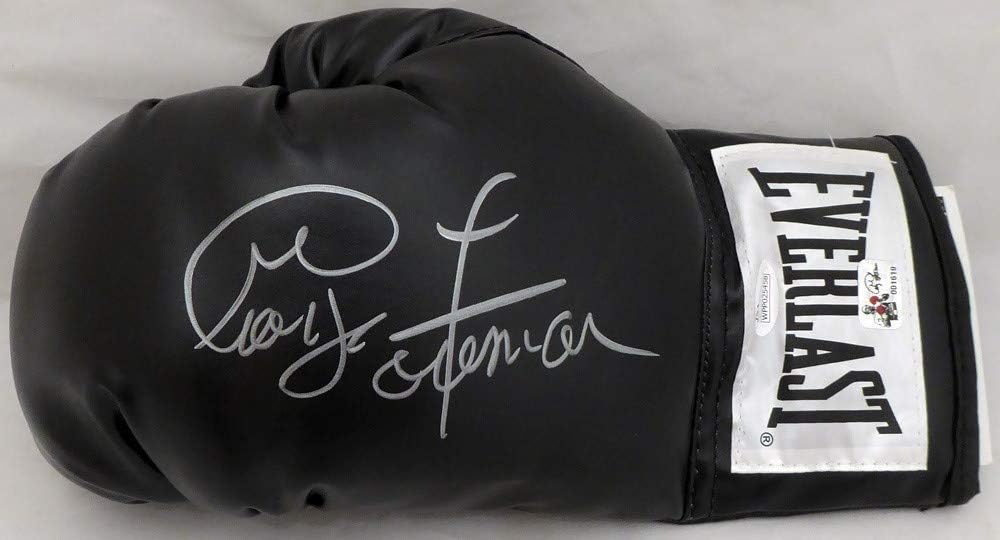 Authentic Autographed George Foreman Auto Black Everlast Boxing Glove LH In Silver ~ JSA