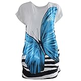 Women Summer Ice Silk Short Sleeve Loose Fit Butterfly Print Tunic T-shirts Tops