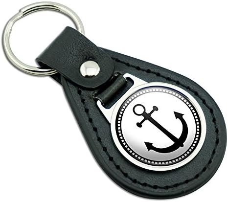 Anchor Black Leather Metal Keychain Key Ring